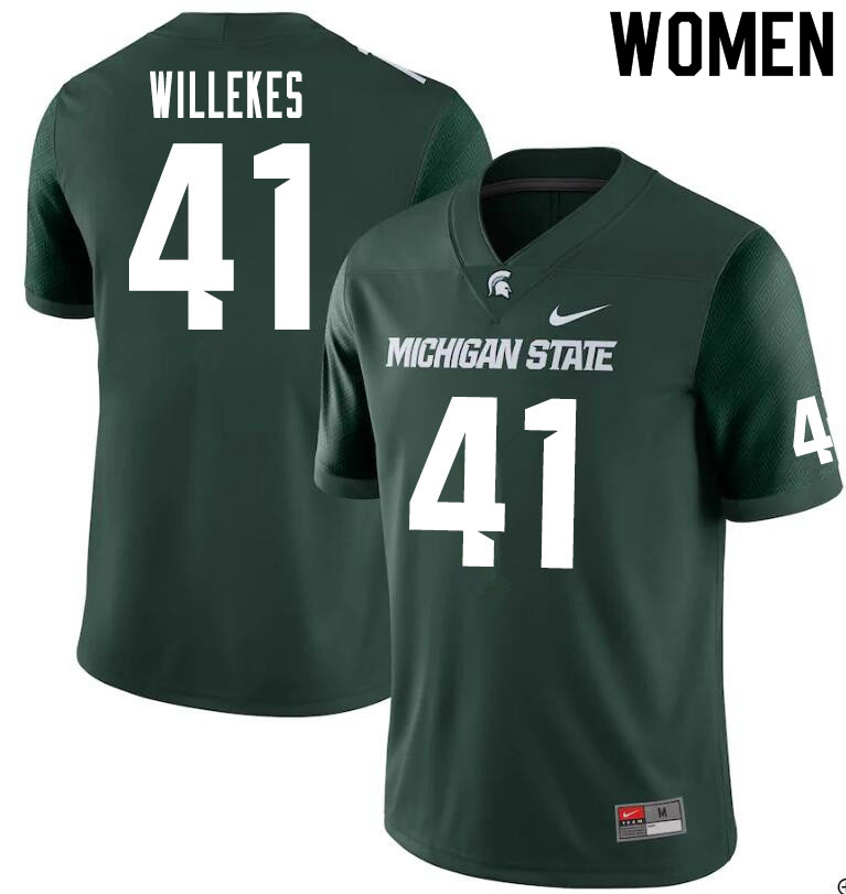 Women #41 Charles Willekes Michigan State Spartans College Football Jerseys Sale-Green
